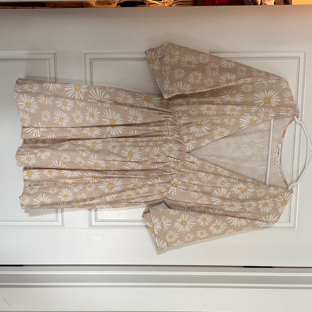 Floral Beige Dress with White and Yellow Daisies